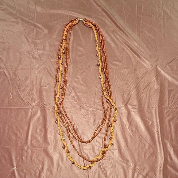 Vintage Brown and Gold Multi-Strand Beaded Necklace 42” - Picture 4 of 6